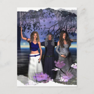 Meisjesmoeder, moeder en troon briefkaart