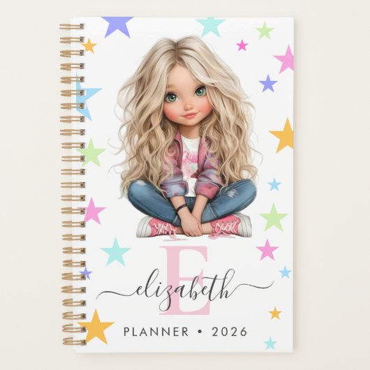 Meisjesmonogram Elke Initiaal & Naam Foto Planner (Voorkant)