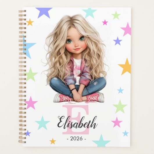 Meisjesmonogram Elke Initiaal & Naam Planner (Voorkant)