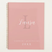 Meisjesmonogram en naam gepersonaliseerd zwart roz planner (Voorkant)