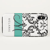 Meisjesmonogram genaamd Turquoise Black White Dama Case-Mate iPhone Case (Achterkant (horizontaal))