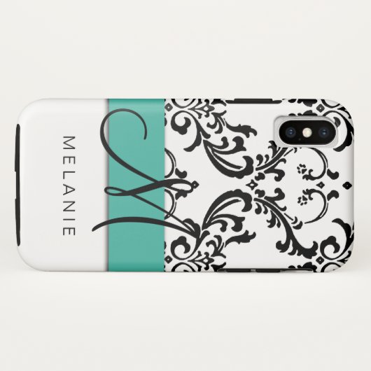 Meisjesmonogram genaamd Turquoise Black White Dama Case-Mate iPhone Case (Achterkant (horizontaal))