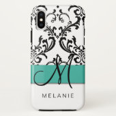 Meisjesmonogram genaamd Turquoise Black White Dama Case-Mate iPhone Case (Achterkant)