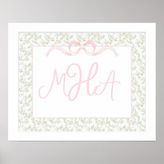 Meisjesmonogram muurdecoratie, bloemrijke babysuit poster