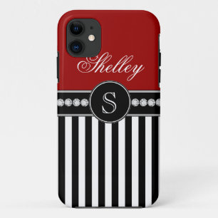 Meisjesmonogram Naam Rode Zwarte Stripes Case-Mate iPhone Case