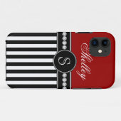 Meisjesmonogram Naam Rode Zwarte Stripes Case-Mate iPhone Case (Achterkant (horizontaal))