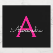 Meisjesmonogram naam van hot-roze zwart script bier etiket (Enkel label)