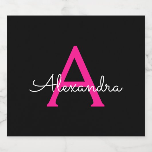 Meisjesmonogram naam van hot-roze zwart script bier etiket (Enkel label)