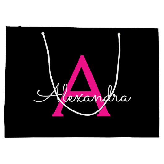 Meisjesmonogram naam van hot-roze zwart script groot cadeauzakje (Achterkant)