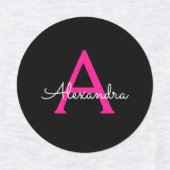Meisjesmonogram naam van hot-roze zwart script labels (Design 1)