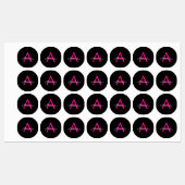 Meisjesmonogram naam van hot-roze zwart script labels (Vel)