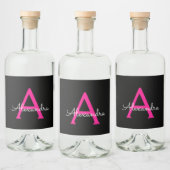 Meisjesmonogram naam van hot-roze zwart script likeurfles etiket (Flessen)