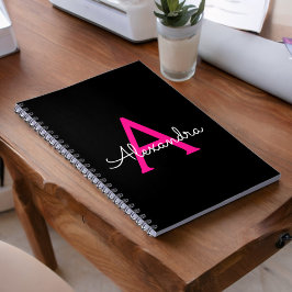 Meisjesmonogram naam van hot-roze zwart script notitieboek