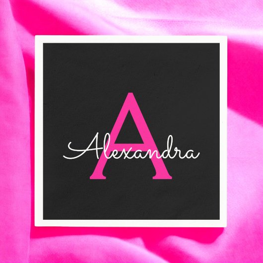 Meisjesmonogram naam van hot-roze zwart script servet