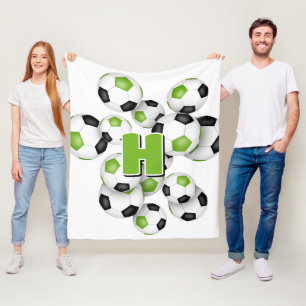 meisjesmonogram op felgroene zwarte voetballen fleece deken