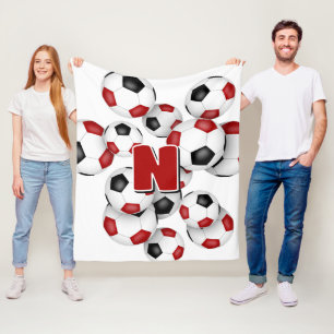 meisjesmonogram op groep rode zwarte voetballen fleece deken