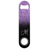 Meisjesmonogram Paarse glitter en zwarte balksleut Speed Flessenopener (Achterkant)