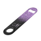 Meisjesmonogram Paarse glitter en zwarte balksleut Speed Flessenopener (Achterkant Gekanteld)