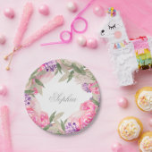 Meisjesnaam Baptism Christening Floral Papieren Bordje (Feest)