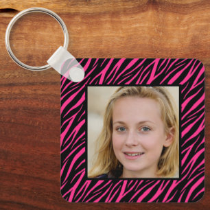 Meisjesnaam en foto roze Zebra op maat Sleutelhanger