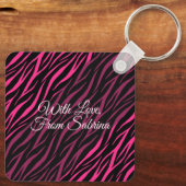 Meisjesnaam en foto roze Zebra op maat Sleutelhanger (Achterkant)