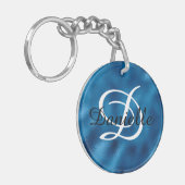 Meisjesnaam en Monogram Faux Blue Folie Foto Sleutelhanger (Voorkant Links)