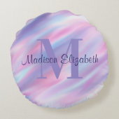 Meisjesnaam en monogram Roze Paars & Blauw Rond Kussen (Achterkant)