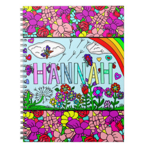 meisjesnaam Hannah Hand getekende Whimsical Flower Notitieboek