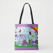 meisjesnaam Hannah Hand getekende Whimsical Flower Tote Bag (Voorkant)