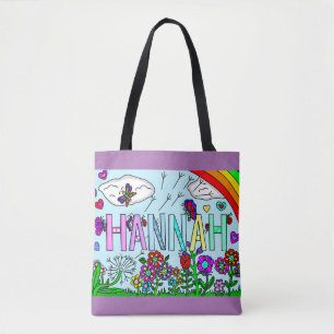 meisjesnaam Hannah Hand getekende Whimsical Flower Tote Bag