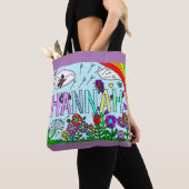 meisjesnaam Hannah Hand getekende Whimsical Flower Tote Bag (Dichtbij)