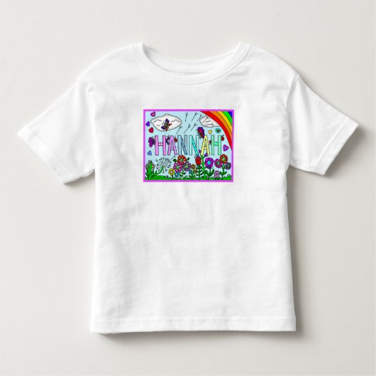 Meisjesnaam Hannah Whimsical Flowers, Rainbow Kinder Shirts (Voorkant)