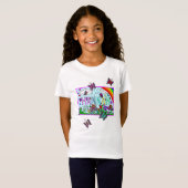 meisjesnaam Hannah Whimsical Flowers, Rainbow T-S T-shirt (Voorkant volledig)