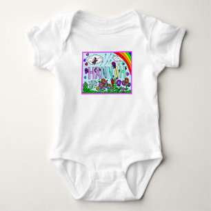 meisjesnaam Hannah Whimsical Flowers, regenboog aa Romper