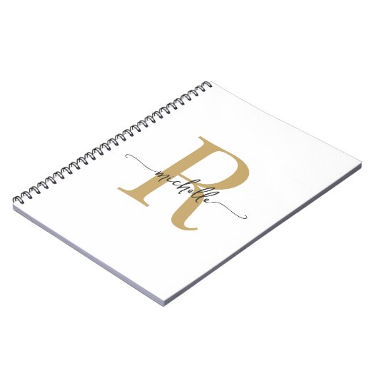 Meisjesnaam in moderne script monogram van wit gou notitieboek (Linkerzijde)