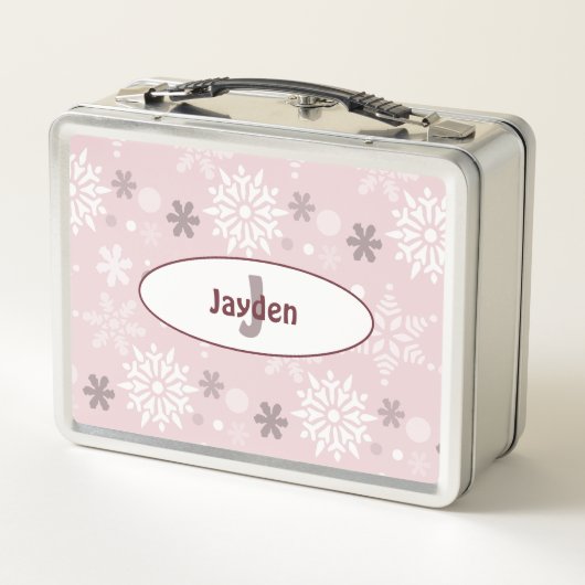 Meisjesnaam & Initiaal Winter Sneeuwvlok Roze (Achterkant)