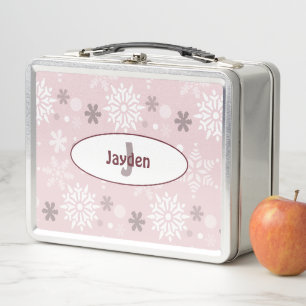 Meisjesnaam & Initiaal Winter Sneeuwvlok Roze