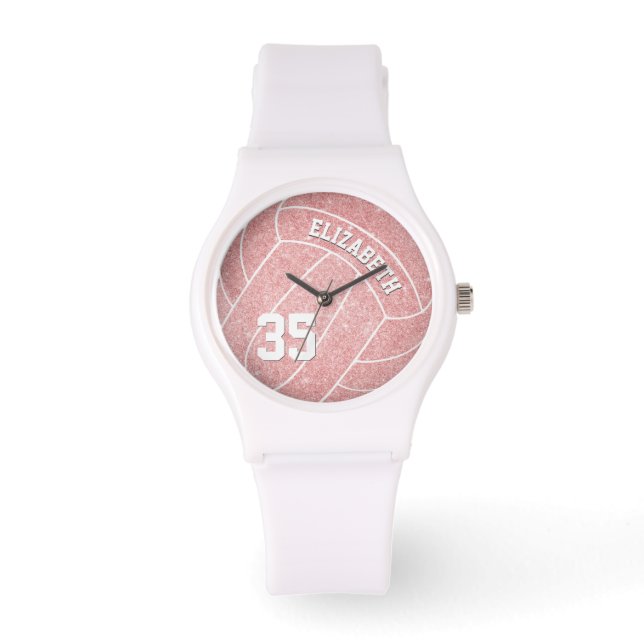 meisjesnaam jersey nummer sportief roze volleybal horloge (Voorkant)
