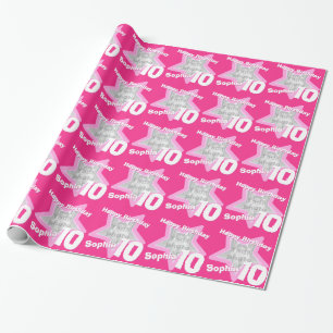 Meisjesnaam leeftijd 10 voeg uw foto toe roze ster cadeaupapier