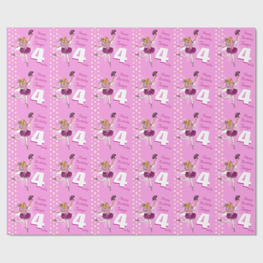 Meisjesnaam leeftijd ballerina verjaardag gepatent cadeaupapier (Vlak)