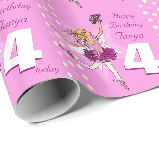 Meisjesnaam leeftijd ballerina verjaardag gepatent cadeaupapier (Rol Hoek)