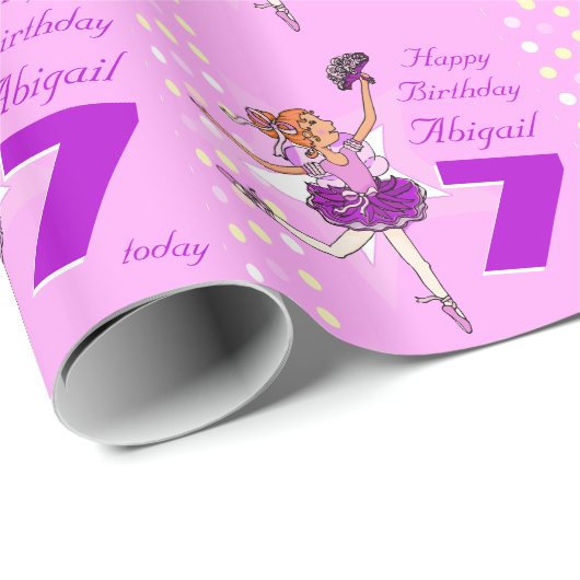 Meisjesnaam leeftijd ballerina verjaardag gepatent cadeaupapier (Rol Hoek)