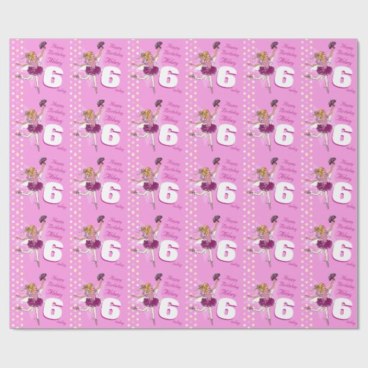 Meisjesnaam leeftijd ballerina verjaardag gepatent cadeaupapier (Vlak)