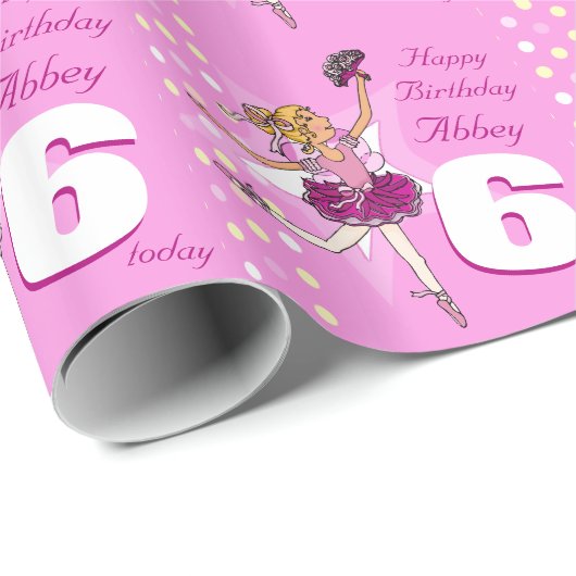 Meisjesnaam leeftijd ballerina verjaardag gepatent cadeaupapier (Rol Hoek)