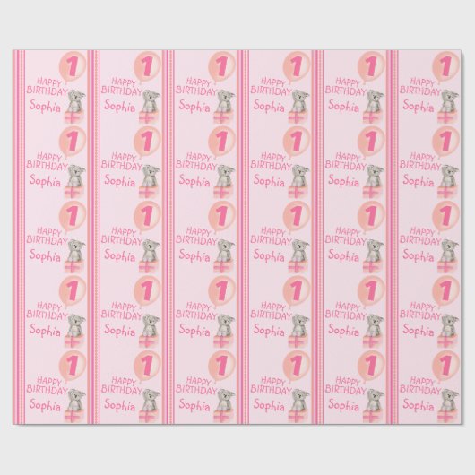 Meisjesnaam leeftijd schattige koala-verjaardagsba cadeaupapier (Vlak)
