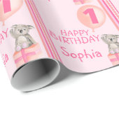 Meisjesnaam leeftijd schattige koala-verjaardagsba cadeaupapier (Rol Hoek)