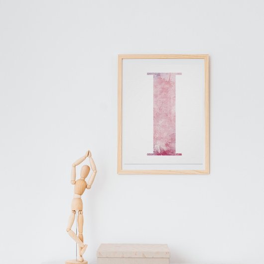 Meisjesnaam Letter I Boho Pink Waterverf Poster