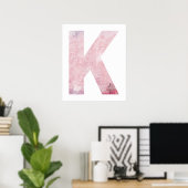 Meisjesnaam Letter K Boho Pink Waterverf Poster (Thuiskantoor)