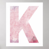 Meisjesnaam Letter K Boho Pink Waterverf Poster (Voorkant)
