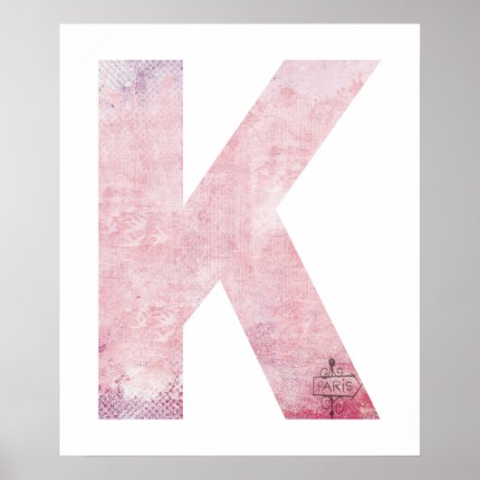Meisjesnaam Letter K Boho Pink Waterverf Poster (Voorkant)